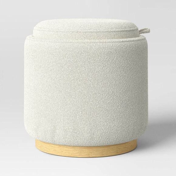 Open Box - Room Essentials - Round Upholstered Storage Ottoman Cream Cream - Picture 3 of 4